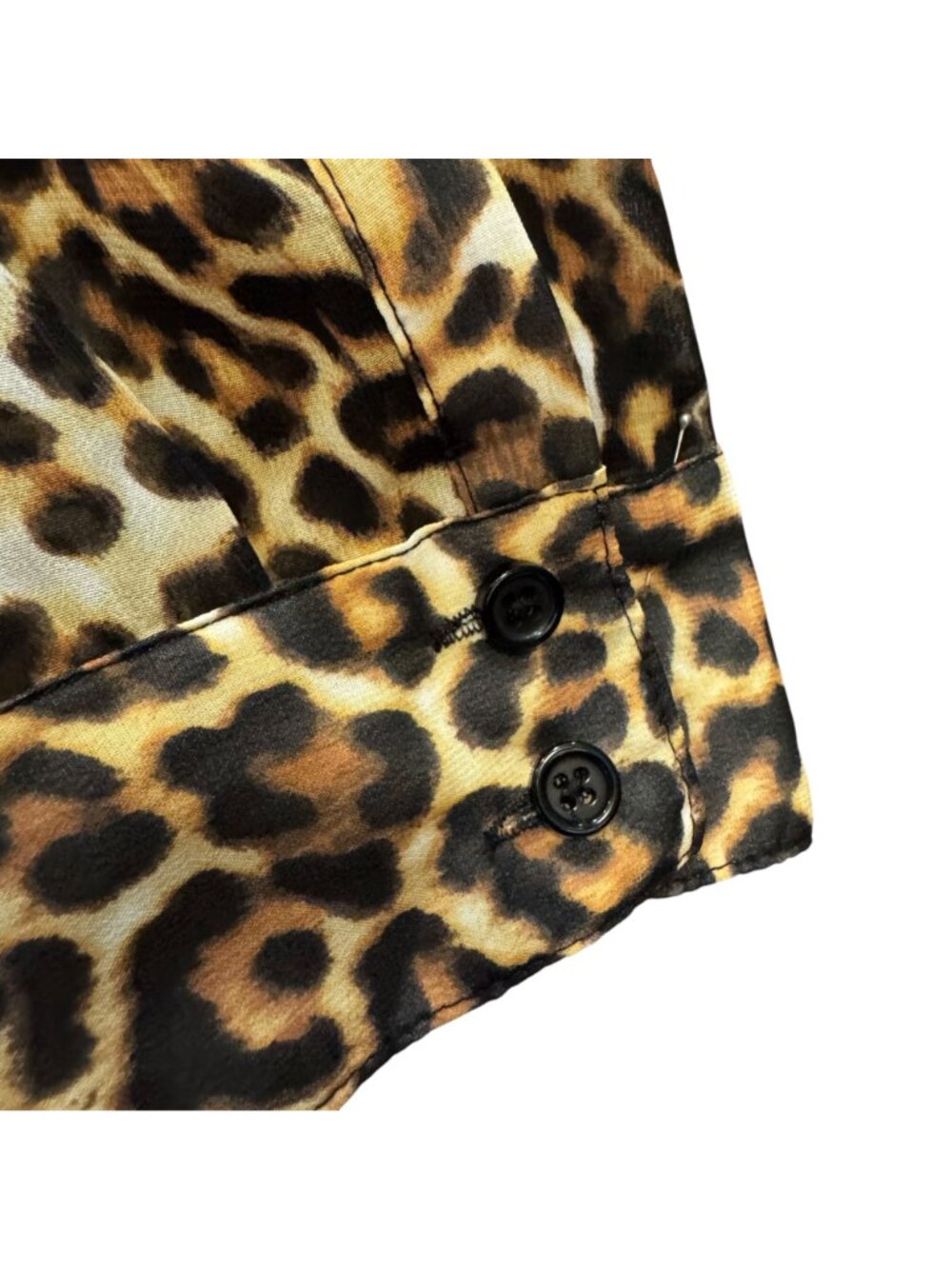 Chico's Leopard Sheer Blouse Cover Up M Tiered Hi-Low Tab Cuffed Sleeves Regency - Picture 9 of 12